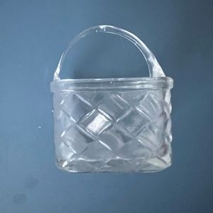 VINTAGE GLASS BASKET WEAVE BASKET WITH HANDLE